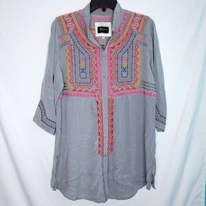 JOHNNY WAS BIYA Women's Silk Embroidered Tunic SMALL
